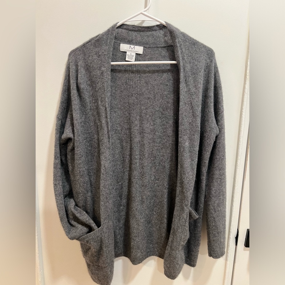 BUTTERY SOFT 100% cashmere grey gray open cardigan with pockets new no tags